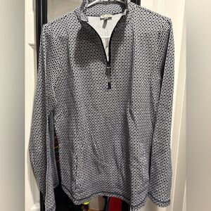 NWT - Talbots Geo Half Zip Navy and White Textured Pullover